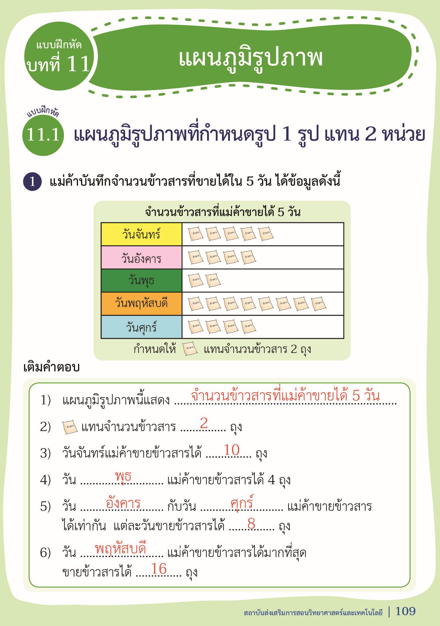 เฉลย แบบฝึกหัดคณิตศาสตร์ ป.2 เล่ม 2 หน้า 109